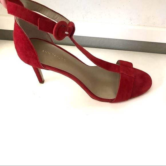 Ann Taylor red suede pointed toe ankle strap heel - Picture 4 of 11
